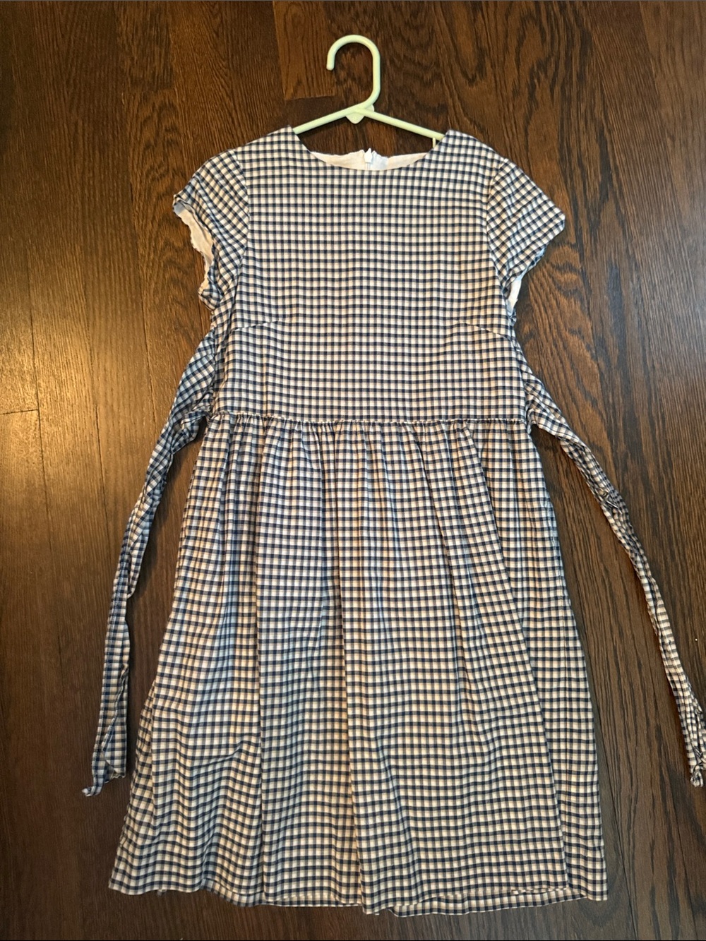 Girls Blue and White Gingham Tie-Back Dress
